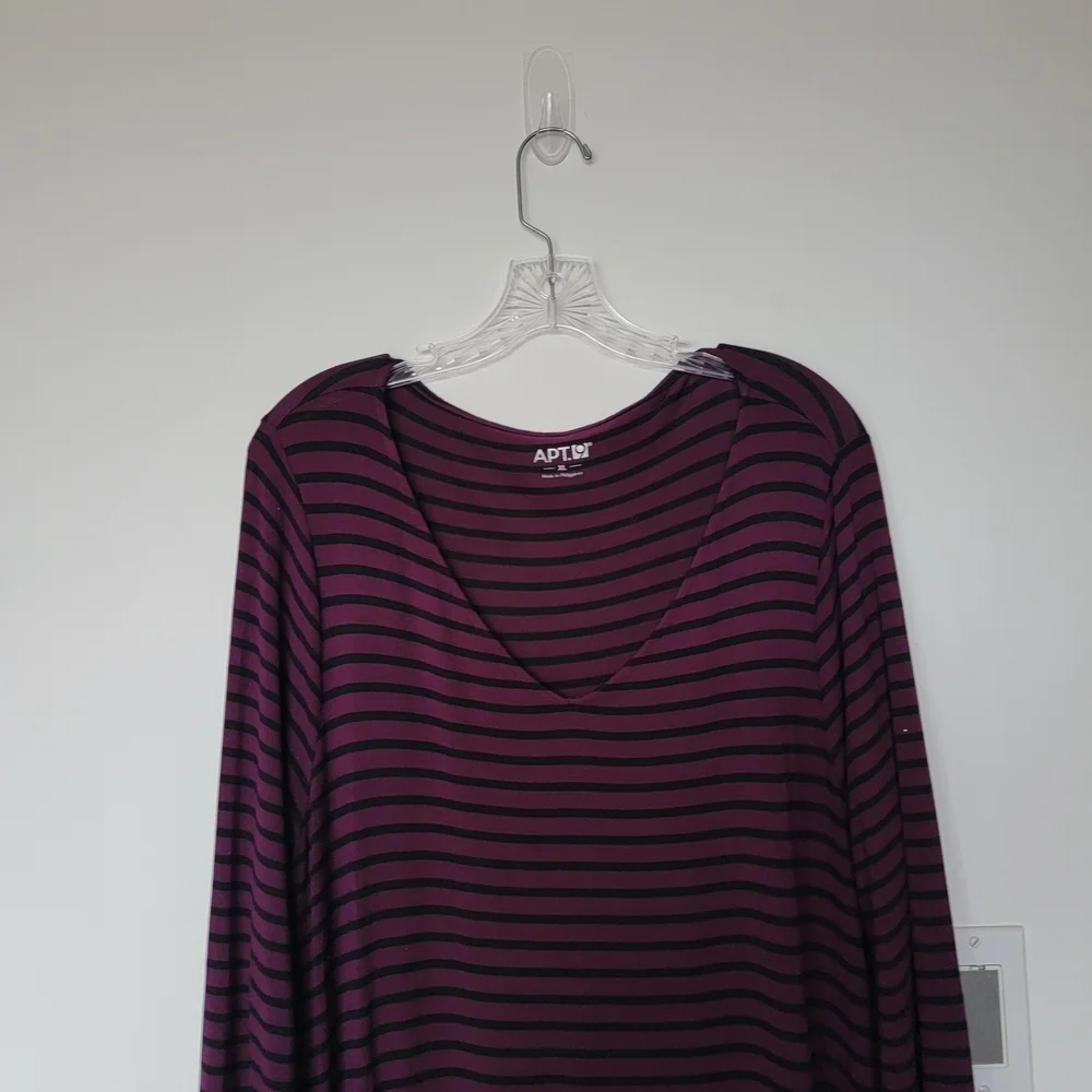 Apt. 9 Women's Long Sleeve Dress in Purple and Black Stripes - Picture 2 of 5